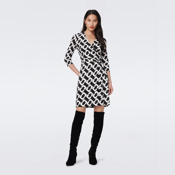 Diane von Furstenberg DVF Black White Chain Link Giant Julian Silk Wrap Dress 2 - Picture 3 of 15